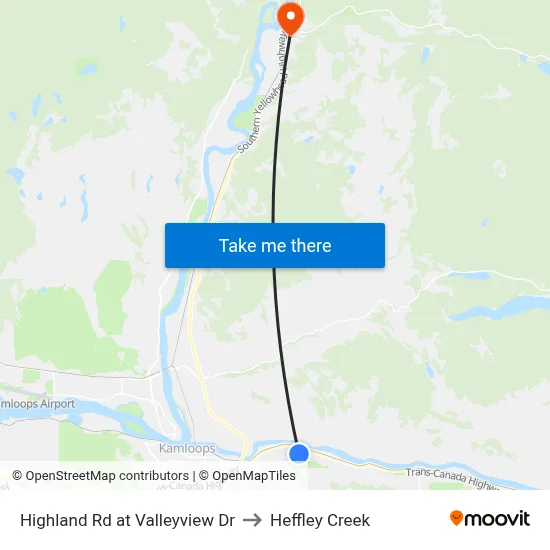 Highland Rd at Valleyview Dr to Heffley Creek map