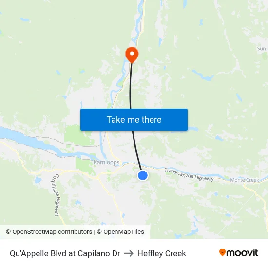 Qu'Appelle Blvd at Capilano Dr to Heffley Creek map