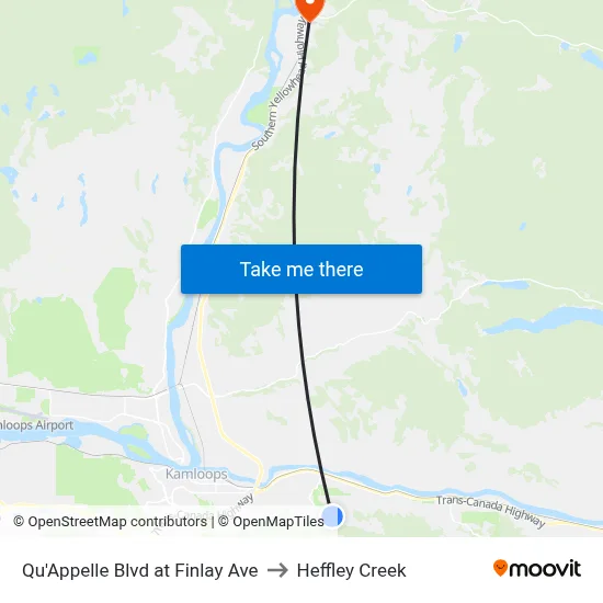 Qu'Appelle Blvd at Finlay Ave to Heffley Creek map