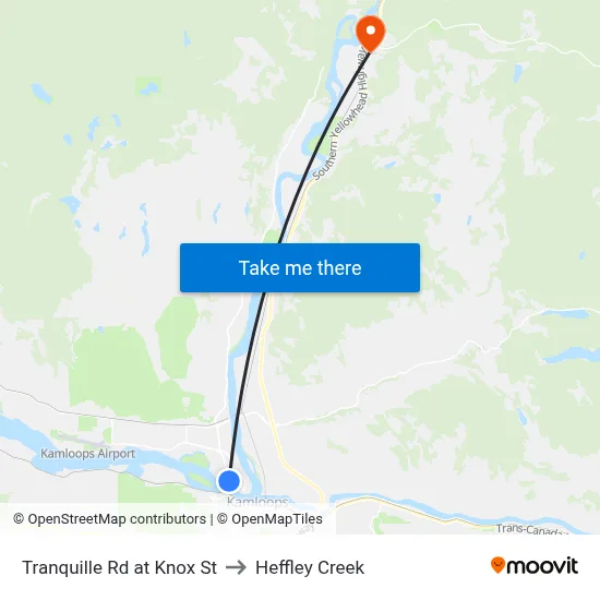 Tranquille Rd at Knox St to Heffley Creek map