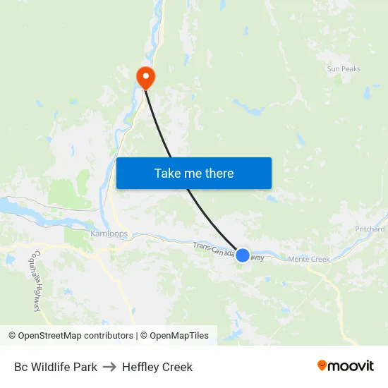 Bc Wildlife Park to Heffley Creek map