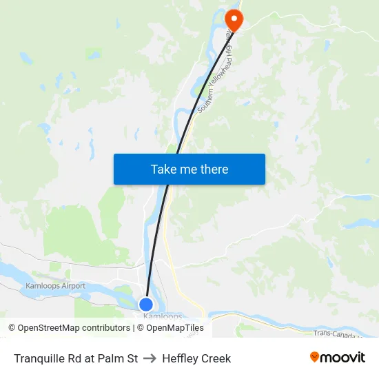 Tranquille Rd at Palm St to Heffley Creek map