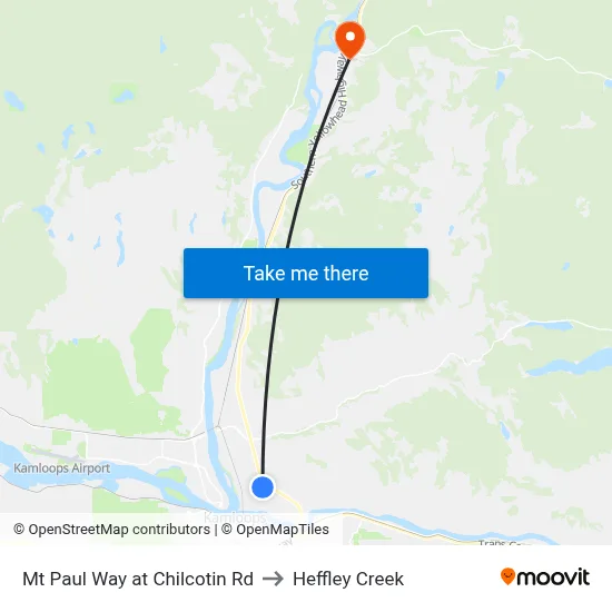 Mt Paul Way at Chilcotin Rd to Heffley Creek map