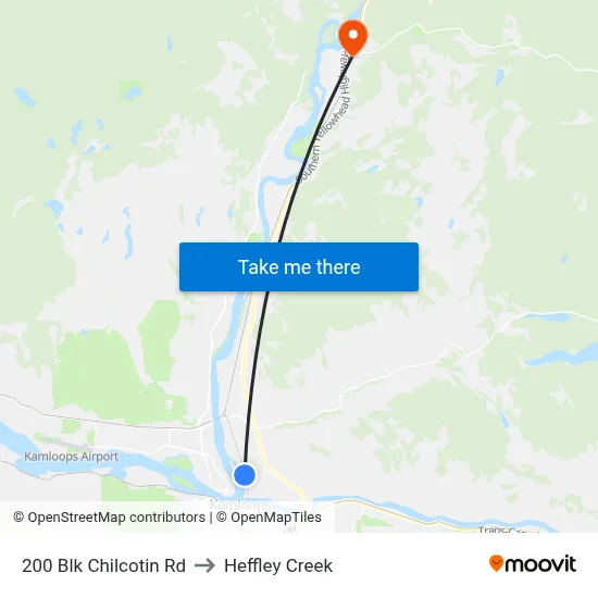 200 Blk Chilcotin Rd to Heffley Creek map