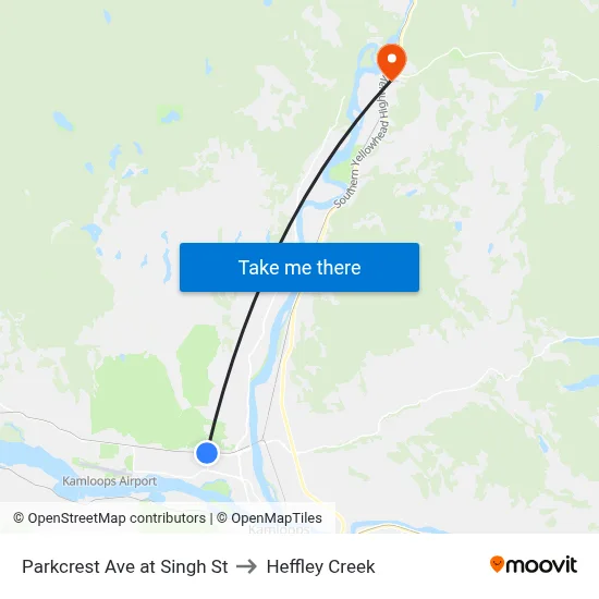 Parkcrest Ave at Singh St to Heffley Creek map