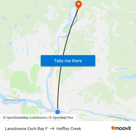 Lansdowne Exch Bay F to Heffley Creek map