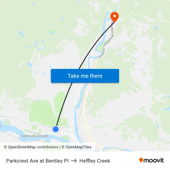 Parkcrest Ave at Bentley Pl to Heffley Creek map