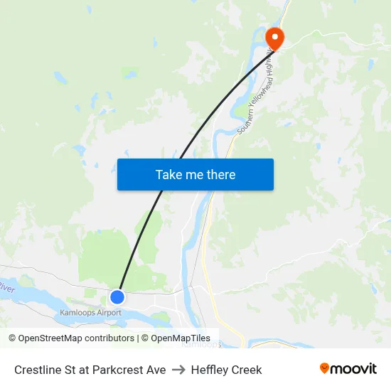 Crestline St at Parkcrest Ave to Heffley Creek map