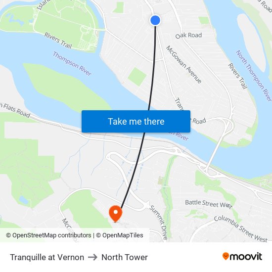 Tranquille at Vernon to North Tower map