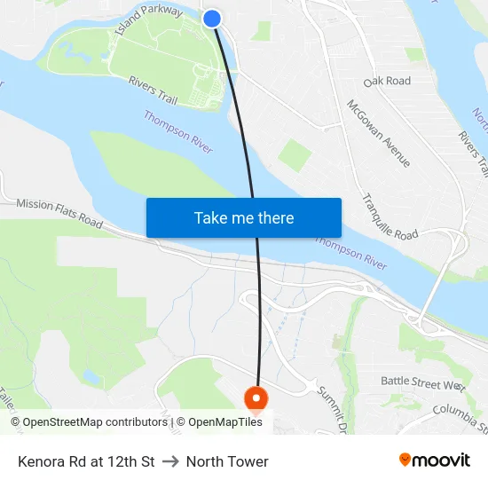 Kenora Rd at 12th St to North Tower map