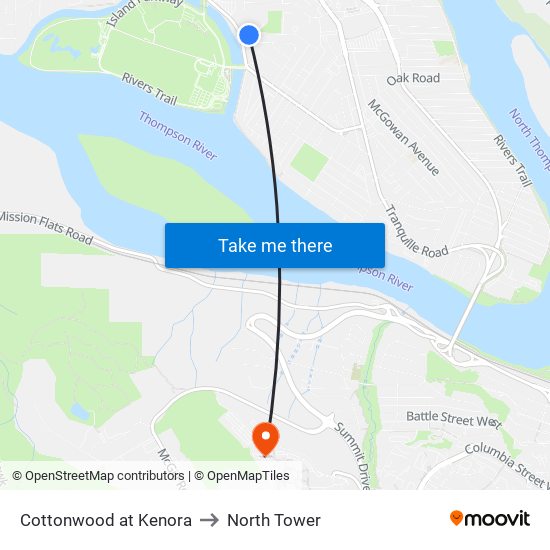 Cottonwood at Kenora to North Tower map