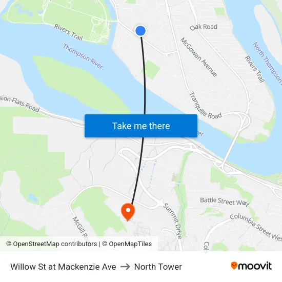 Willow St at Mackenzie Ave to North Tower map