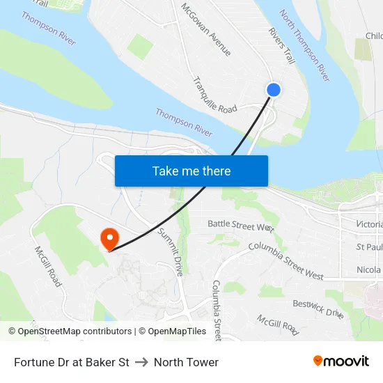 Fortune Dr at Baker St to North Tower map
