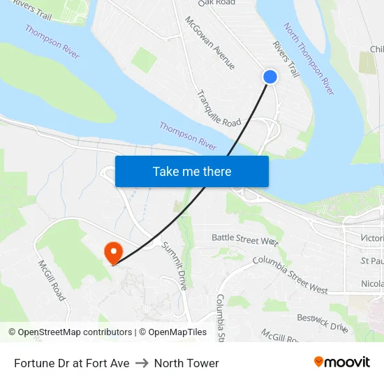 Fortune Dr at Fort Ave to North Tower map