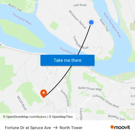 Fortune Dr at Spruce Ave to North Tower map