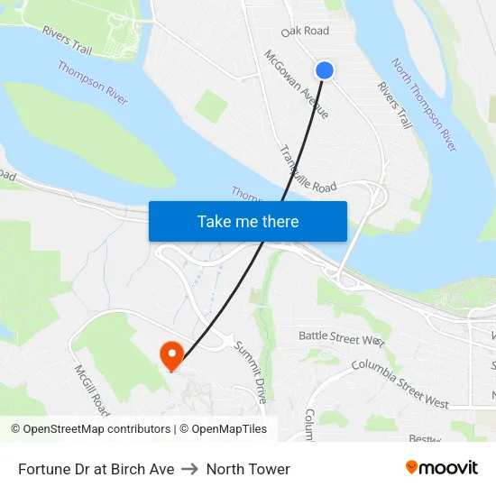 Fortune Dr at Birch Ave to North Tower map
