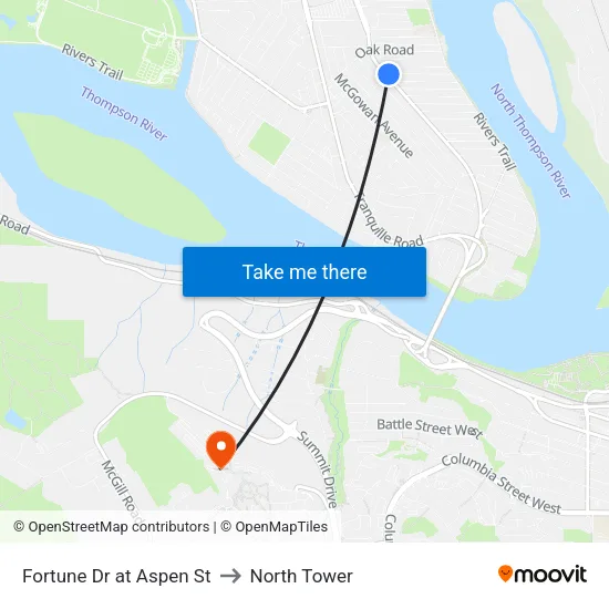 Fortune Dr at Aspen St to North Tower map