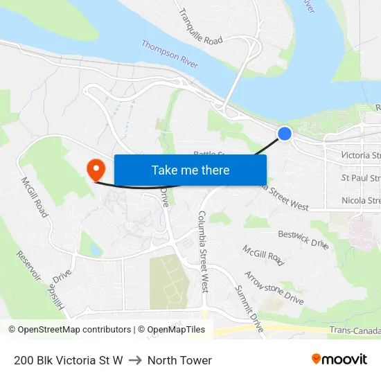 200 Blk Victoria St W to North Tower map
