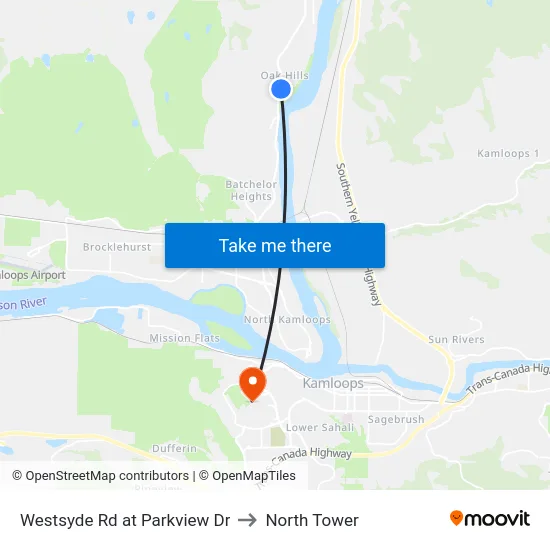 Westsyde Rd at Parkview Dr to North Tower map