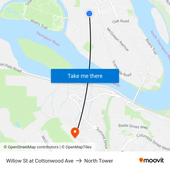Willow St at Cottonwood Ave to North Tower map