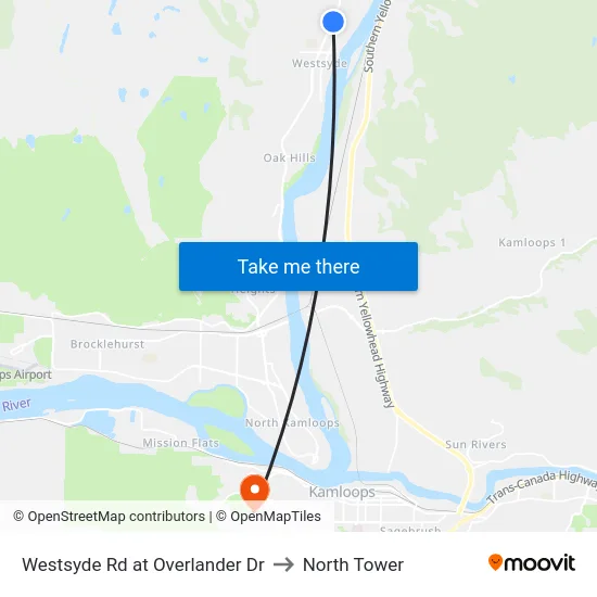 Westsyde Rd at Overlander Dr to North Tower map