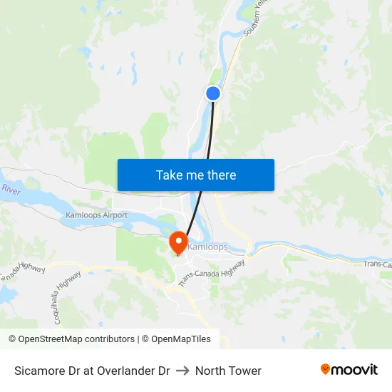 Sicamore Dr at Overlander Dr to North Tower map