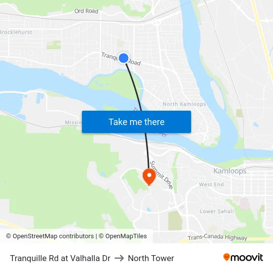 Tranquille Rd at Valhalla Dr to North Tower map