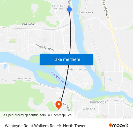 Westsyde Rd at Walkem Rd to North Tower map