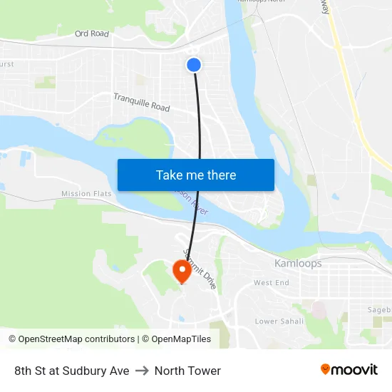 8th St at Sudbury Ave to North Tower map