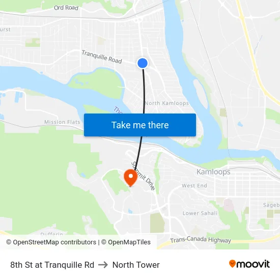 8th St at Tranquille Rd to North Tower map