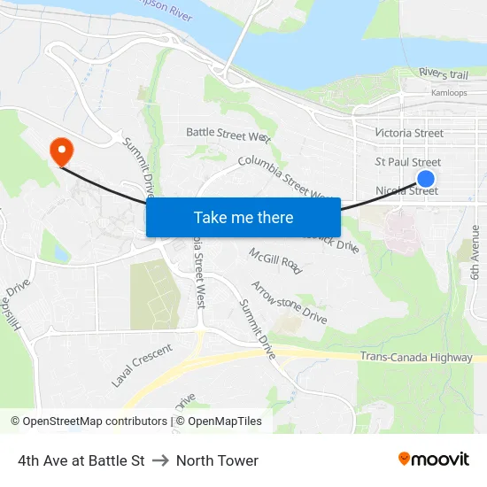 4th Ave at Battle St to North Tower map