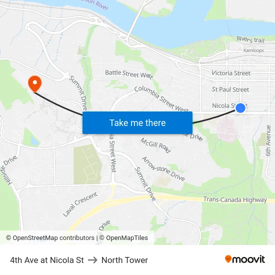 4th Ave at Nicola St to North Tower map
