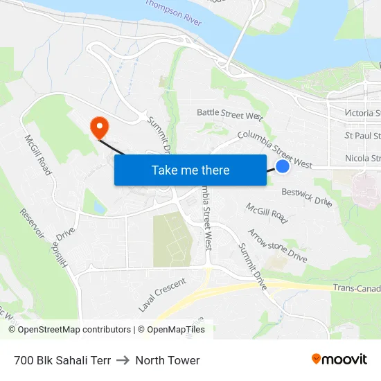 700 Blk Sahali Terr to North Tower map
