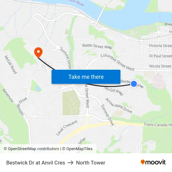 Bestwick Dr at Anvil Cres to North Tower map
