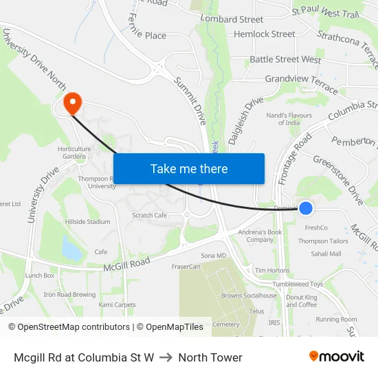 Mcgill Rd at Columbia St W to North Tower map