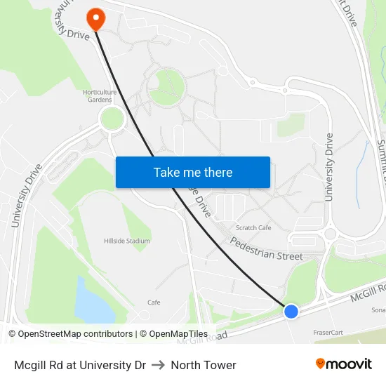 Mcgill Rd at University Dr to North Tower map