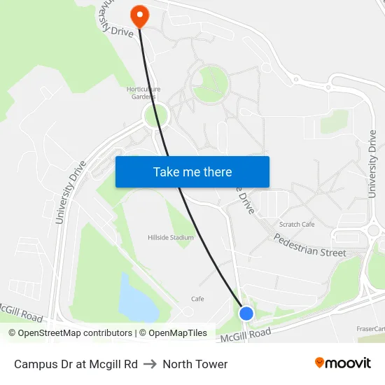 Campus Dr at Mcgill Rd to North Tower map
