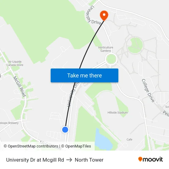 University Dr at Mcgill Rd to North Tower map