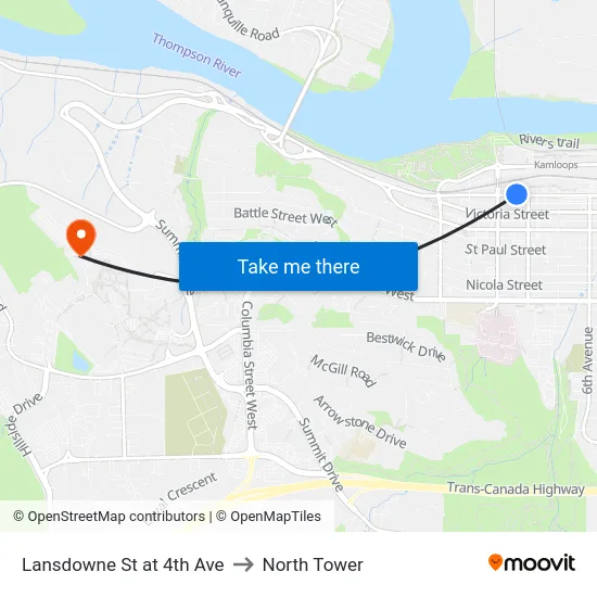 Lansdowne St at 4th Ave to North Tower map