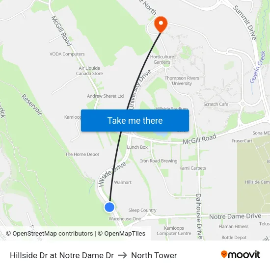 Hillside Dr at Notre Dame Dr to North Tower map