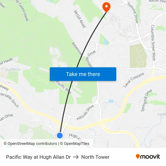 Pacific Way at Hugh Allan Dr to North Tower map
