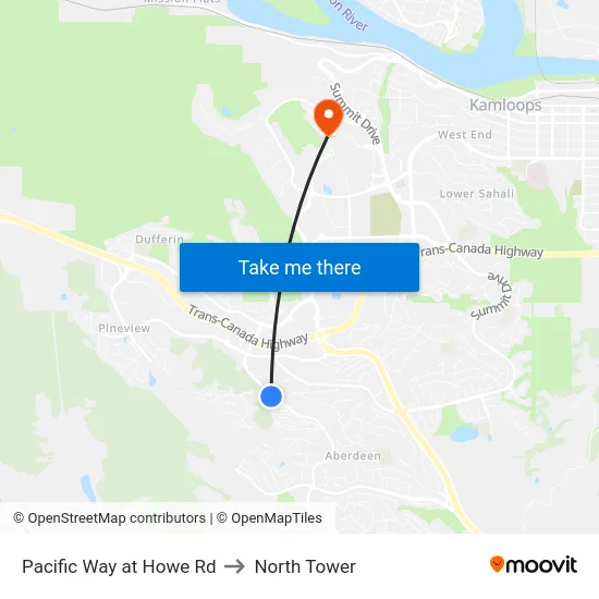 Pacific Way at Howe Rd to North Tower map