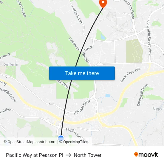 Pacific Way at Pearson Pl to North Tower map