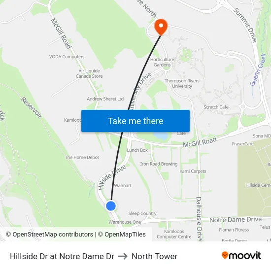 Hillside Dr at Notre Dame Dr to North Tower map