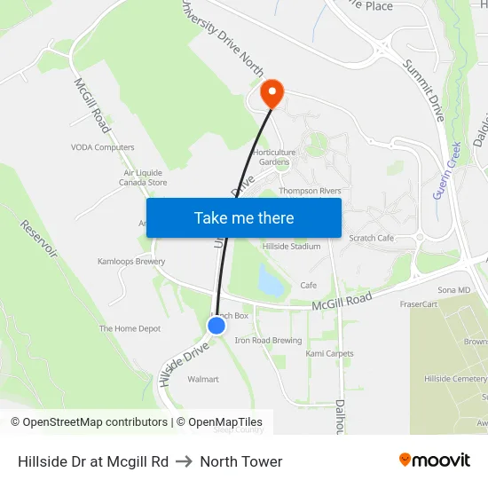 Hillside Dr at Mcgill Rd to North Tower map
