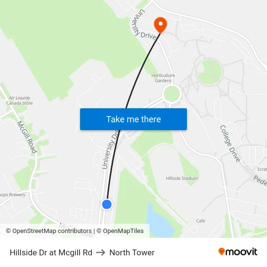 Hillside Dr at Mcgill Rd to North Tower map