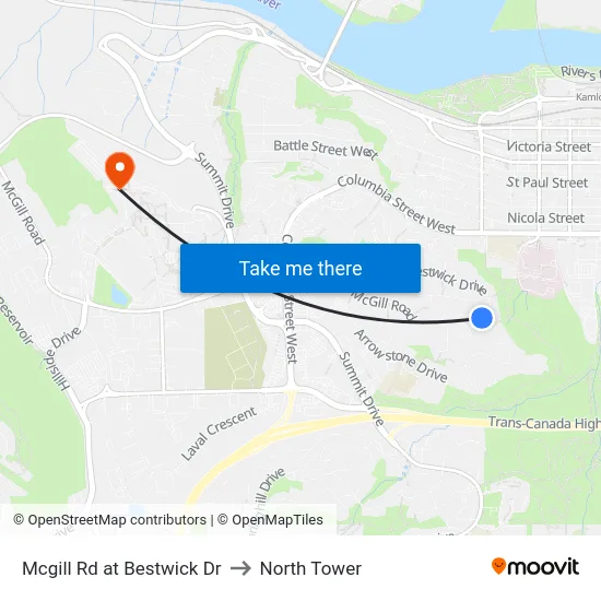 Mcgill Rd at Bestwick Dr to North Tower map