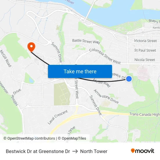 Bestwick Dr at Greenstone Dr to North Tower map