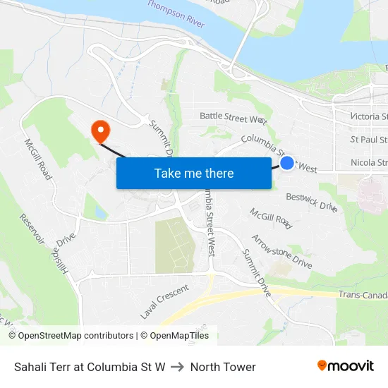 Sahali Terr at Columbia St W to North Tower map