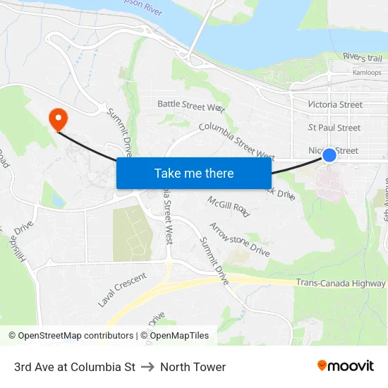 3rd Ave at Columbia St to North Tower map